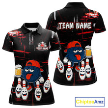 Load image into Gallery viewer, Custom Black And Red Funny Beer Bowling Women Polo, Quarter Zip Shirts, funny bowling shirts NQS11490