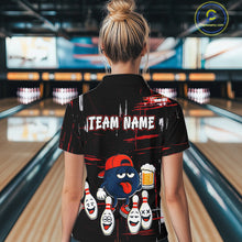 Load image into Gallery viewer, Custom Black And Red Funny Beer Bowling Women Polo, Quarter Zip Shirts, funny bowling shirts NQS11490