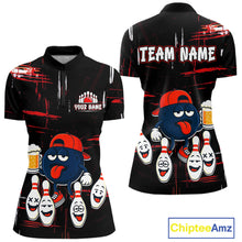 Load image into Gallery viewer, Custom Black And Red Funny Beer Bowling Women Polo, Quarter Zip Shirts, funny bowling shirts NQS11490