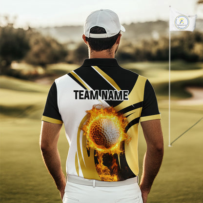 Black and White Gold Flame Golf Polo Shirts For Men custom team men golf attire, gift for golf lovers NQS10905