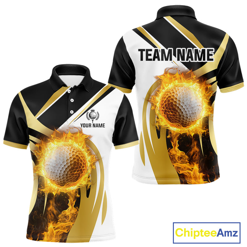 Black and White Gold Flame Golf Polo Shirts For Men custom team men golf attire, gift for golf lovers NQS10905