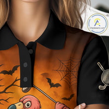 Load image into Gallery viewer, Black and Orange Funny Flamingo Golf Polo Shirt For Women Custom Halloween Golf Attire Golfing Gifts NQS10701