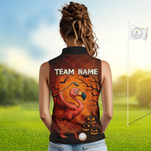 Load image into Gallery viewer, Black and Orange Funny Flamingo Women Sleeveless Polo Shirt Custom Halloween Golf Attire Golfing Gift NQS10701