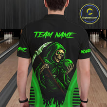 Load image into Gallery viewer, Black and Green Flame Skull Reaper Bowling Polo, Quarter Zip shirt for Men Custom team bowling jersey NQS10712