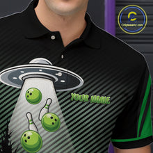 Load image into Gallery viewer, Black and Green ufo alien Bowling Mens Bowling Polo, quarter zip Shirts Custom Bowling Team Jersey NQS10726
