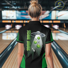 Load image into Gallery viewer, Black and Green ufo alien Bowling Women Bowling Polo, quarter zip Shirts Custom Bowling Team Jersey NQS10726
