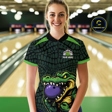 Load image into Gallery viewer, Green Alligator Bowling Polo, Quarter Zip shirts for Women Custom Team bowling uniform jersey NQS10734