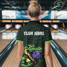 Load image into Gallery viewer, Green Alligator Bowling Polo, Quarter Zip shirts for Women Custom Team bowling uniform jersey NQS10734