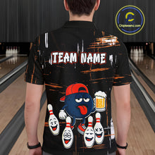 Load image into Gallery viewer, Custom Black And Orange Funny Beer Bowling Men Polo, Quarter Zip Shirts, funny bowling shirts NQS10959