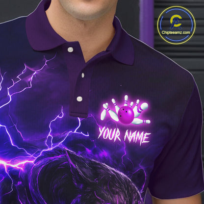 Purple Thunder Lightning Custom Panther Bowling Polo, 1/4 zip Shirts For Men, Panther Bowling Jerseys NQS10789