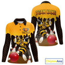 Load image into Gallery viewer, Custom Black and Yellow Honey Pattern Angry Bee Bowling Team Shirts For Women, Bowling League Shirts NQS11705