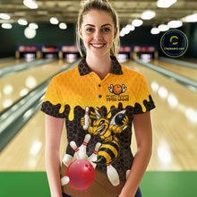 Load image into Gallery viewer, Custom Black and Yellow Honey Pattern Angry Bee Bowling Team Shirts For Women, Bowling League Shirts NQS11705