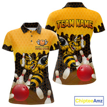Load image into Gallery viewer, Custom Black and Yellow Honey Pattern Angry Bee Bowling Team Shirts For Women, Bowling League Shirts NQS11705
