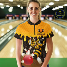 Load image into Gallery viewer, Custom Black and Yellow Honey Pattern Angry Bee Bowling Team Shirts For Women, Bowling League Shirts NQS11705