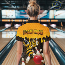 Load image into Gallery viewer, Custom Black and Yellow Honey Pattern Angry Bee Bowling Team Shirts For Women, Bowling League Shirts NQS11705