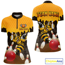 Load image into Gallery viewer, Custom Black and Yellow Honey Pattern Angry Bee Bowling Team Shirts For Women, Bowling League Shirts NQS11705