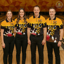 Load image into Gallery viewer, Custom Black and Yellow Honey Pattern Angry Bee Bowling Team Shirts For Women, Bowling League Shirts NQS11705