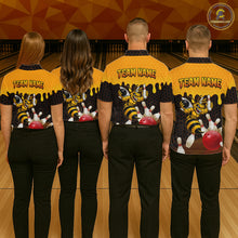 Load image into Gallery viewer, Custom Black and Yellow Honey Pattern Angry Bee Bowling Team Shirts For Women, Bowling League Shirts NQS11705