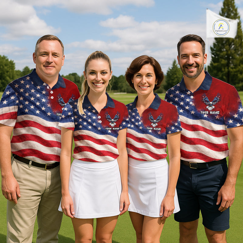 Custom American Flag Eagle Golf Polo Shirts For Men, patriotic Golf attire for men NQS11712