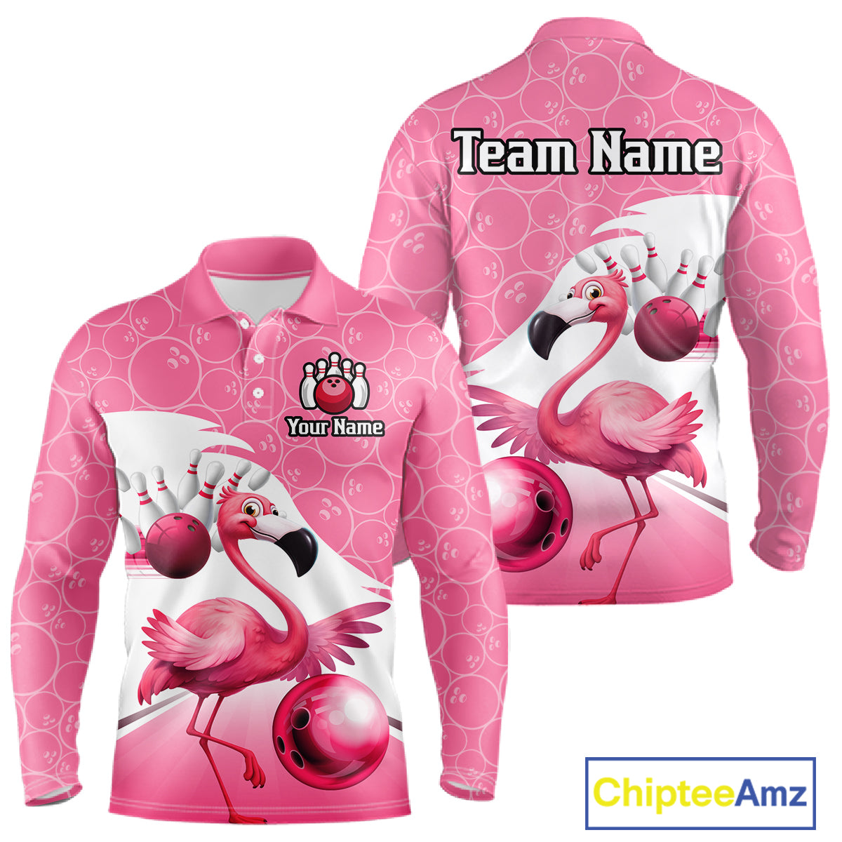 Funny Pink Flamingo Bowling Shirts for Men Custom Flamingo Team bowling jerseys, gift for bowlers NQS11715