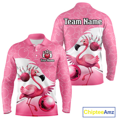 Funny Pink Flamingo Bowling Shirts for Men Custom Flamingo Team bowling jerseys, gift for bowlers NQS11715