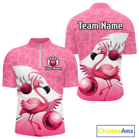 Funny Pink Flamingo Bowling Shirts for Men Custom Flamingo Team bowling jerseys, gift for bowlers NQS11715