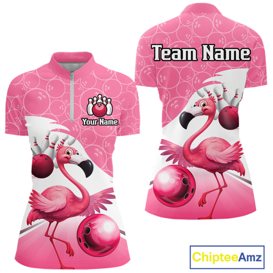 Funny Pink Flamingo Bowling Shirts for Women Custom Flamingo Team bowling jerseys, gift for bowlers NQS11715