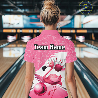 Funny Pink Flamingo Bowling Shirts for Women Custom Flamingo Team bowling jerseys, gift for bowlers NQS11715