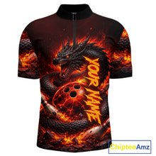 Load image into Gallery viewer, Custom Red Dragon Bowling Polo Shirts, Bowling 1/4 zip jersey For Men, Team Bowling League jerseys NQS11588