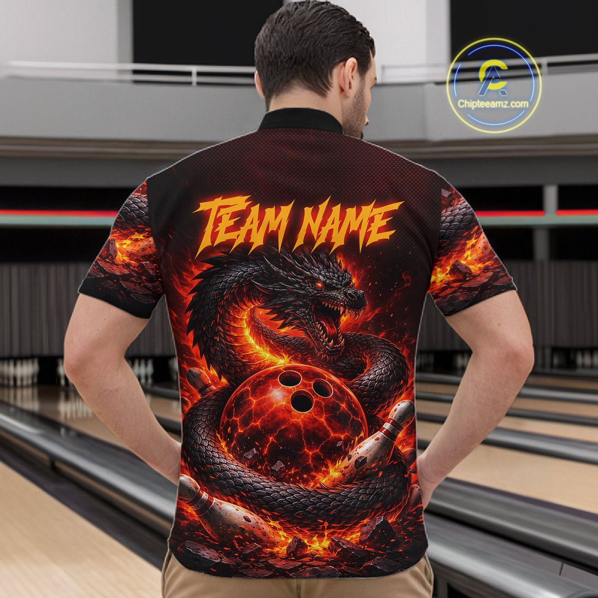 Custom Red Dragon Bowling Polo Shirts, Bowling 1/4 zip jersey For Men, Team Bowling League jerseys NQS11588