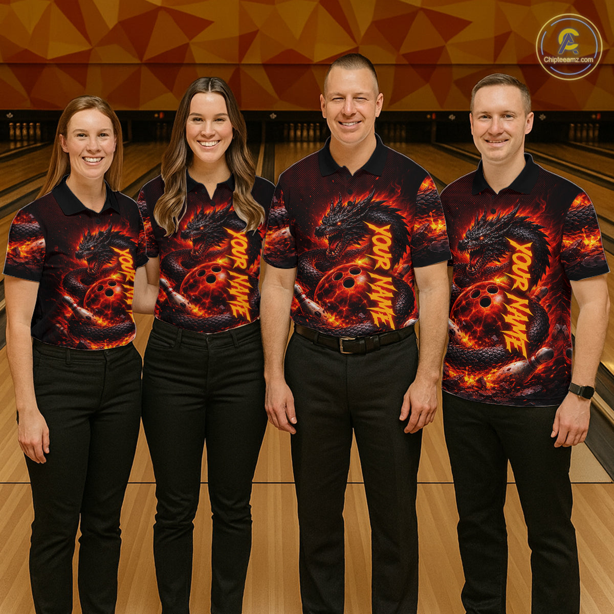 Custom Red Dragon Bowling Polo Shirts, Bowling 1/4 zip jersey For Men, Team Bowling League jerseys NQS11588