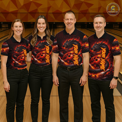 Custom Red Dragon Bowling Polo Shirts, Bowling 1/4 zip jersey For Men, Team Bowling League jerseys NQS11588