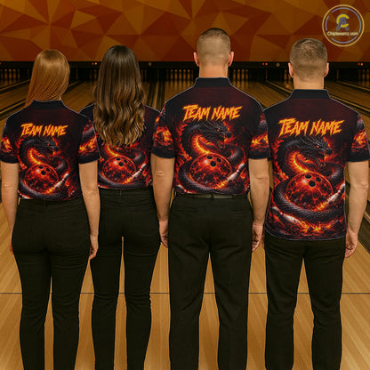 Custom Red Dragon Bowling Polo Shirts, Bowling 1/4 zip jersey For Men, Team Bowling League jerseys NQS11588