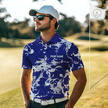 Load image into Gallery viewer, Blue and Gray Camo Disc Golf basket Mens Disc golf polo shirts Custom team disc golf jerseys NQS10797