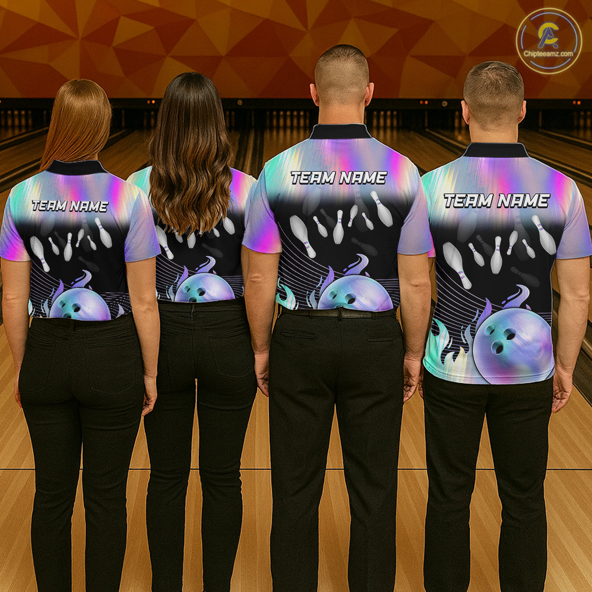 Bowling Polo Shirts For Women, 1/4 zip shirts Custom hologram Bowling Team Shirts Bowler Outfit NQS11385