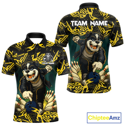 Black and Yellow Camo Funny Bulldog Bowling Shirts For Men Custom Cool Bowling Outfits Team Jerseys NQS11215