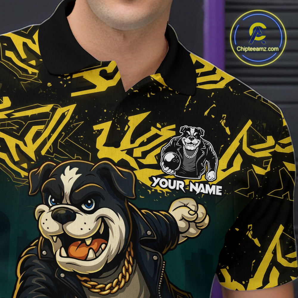 Black and Yellow Camo Funny Bulldog Bowling Shirts For Men Custom Cool Bowling Outfits Team Jerseys NQS11215