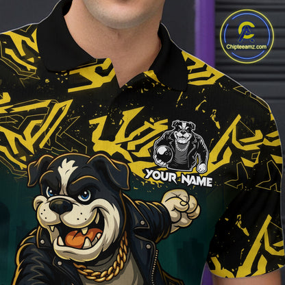 Black and Yellow Camo Funny Bulldog Bowling Shirts For Men Custom Cool Bowling Outfits Team Jerseys NQS11215