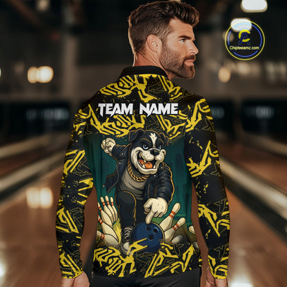 Black and Yellow Camo Funny Bulldog Bowling Shirts For Men Custom Cool Bowling Outfits Team Jerseys NQS11215