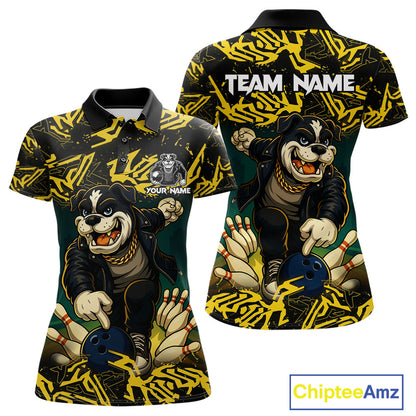 Black and Yellow Camo Funny Bulldog Bowling Shirts For Women Custom Cool Bowling Outfits Team Jerseys NQS11215
