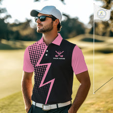 Load image into Gallery viewer, Black and Pink dots pattern Lightning Golf polo shirts for Men custom golf top for men NQS10853