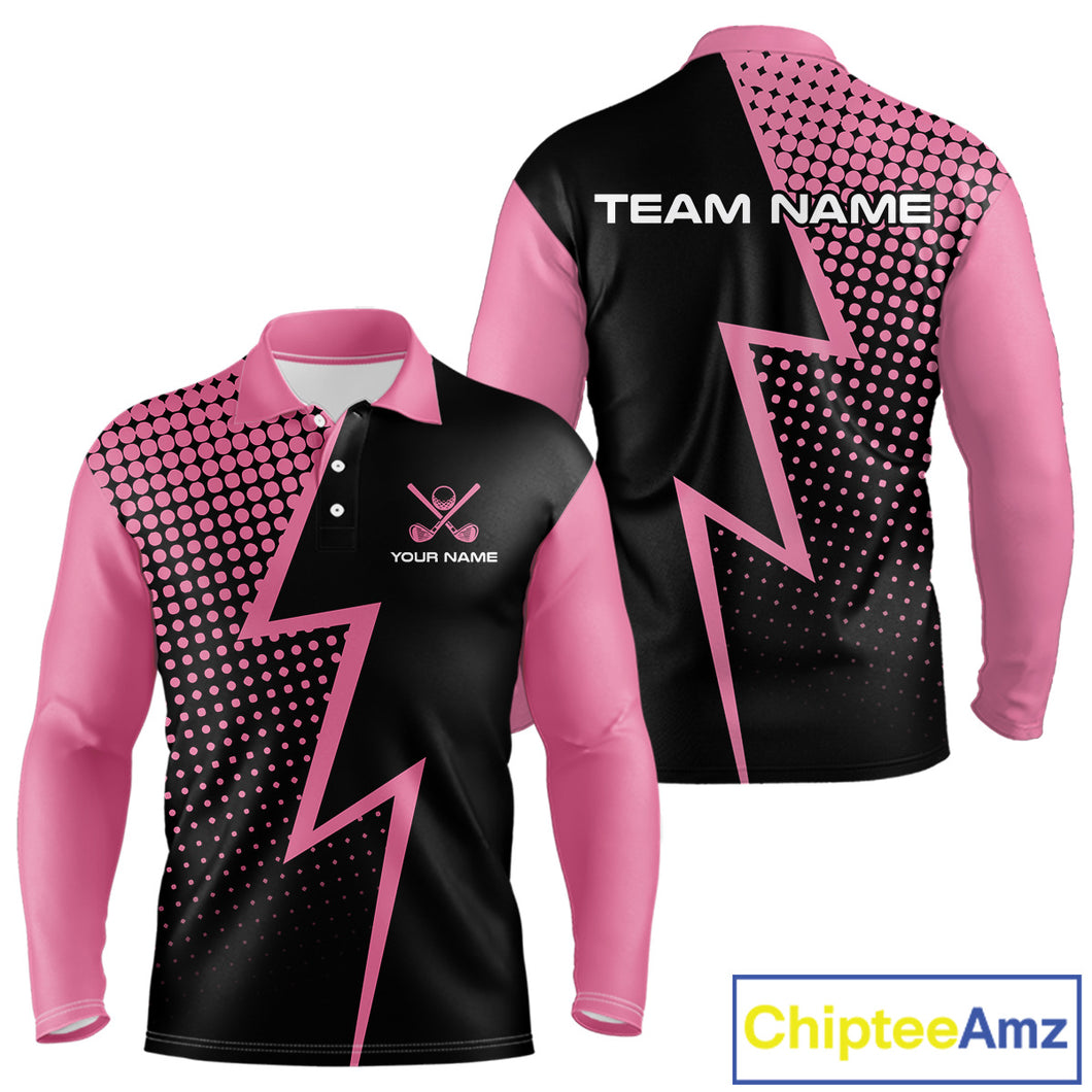 Black and Pink dots pattern Lightning Golf polo shirts for Men custom golf top for men NQS10853