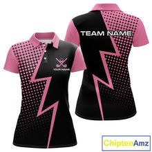 Load image into Gallery viewer, Black and Pink dots pattern Lightning Golf polo shirts for Women custom golf top for ladies NQS10853