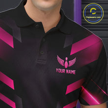 Load image into Gallery viewer, Black and Pink Bowling Polo, Quarter Zip Shirts For Men Custom Team Bowling Jersey, Gift For Bowlers NQS11633