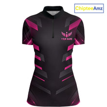 Load image into Gallery viewer, Black and Pink Bowling Polo, Quarter Zip Shirts For Women Custom Team Bowling Jersey, Gift For Bowler NQS11633