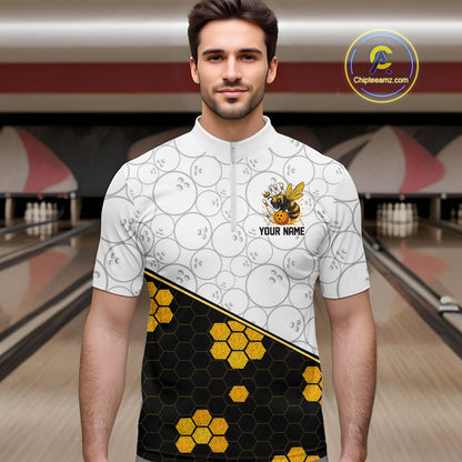 Black and White Camo Bowling Yellow Honey Bee Bowling shirts for Men Custom Team bowling jersey NQS11249