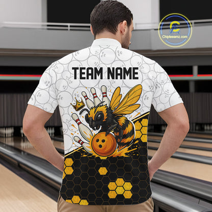 Black and White Camo Bowling Yellow Honey Bee Bowling shirts for Men Custom Team bowling jersey NQS11249