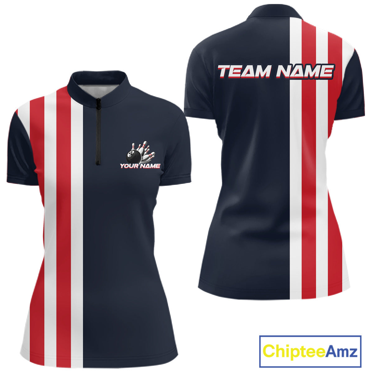 Retro Bowling Shirts For Women custom Red, White and Blue patriotic bowling outfits team jerseys NQS11446