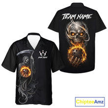 Load image into Gallery viewer, Flame Skull Reaper Bowling Hawaiian Shirt Custom Bowling Team Button-up Shirt | Black NQS11745