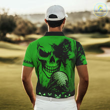 Load image into Gallery viewer, Custom Skull Golf Polo Shirts For Men Halloween Golf Outfits, personalized golf gifts | Green NQS10660
